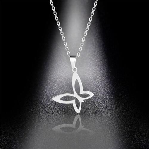Rinhoo Hollow Butterfly Musical Note Pendant Necklace Stainless Steel Women Men Cool Punk Hip Hop Necklaces Party Jewelry Gift