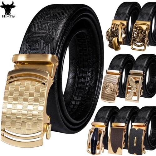 Luxury Mens Leather Belts Black Gold Automatic Buckle Button Ratchet Dress Jeans Waistband Straps Leisure Adjustable Versatile
