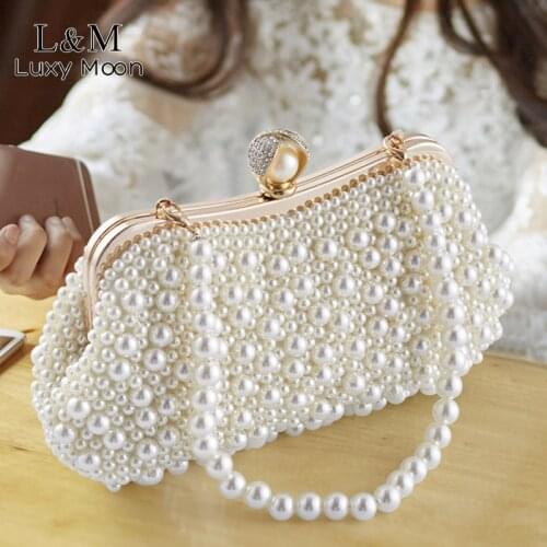 Luxury Pearl Evening Hand Bag Women Handmade Beading Banquet Handbag Bridal Wedding Dinner Party Day Clutch Phone Wallet XA831H