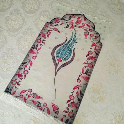 LUXURY TURQUOISE COLOR TULIP DESIGN EMBROIDERED PRAYER MAT