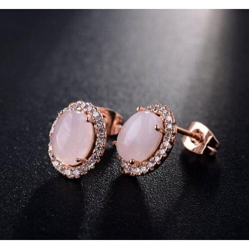Rose Gold Color Pink Earrings Stud Jewelry Micro Pave Mini Crystal Rhinestones Statement Women Wedding Party Gift 2 Color