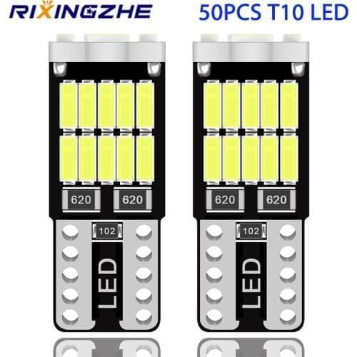 RXZ 50PCS led T10 Canbus W5W Led Bulbs 168 194 6000K White Signal Lamp Dome Reading License Plate Light Car Interior Lights Auto