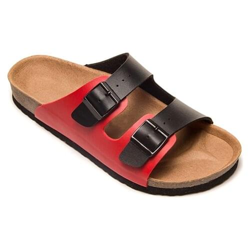 Summer beach mens and womens double buckle casual slippers famous brand cork soles real cowhide sandals with brand box