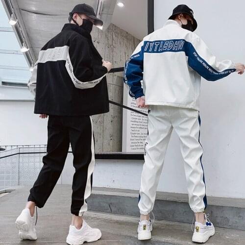Mens Patchwork Sweatsuit Sweatshirt + Sweatpants Running tracksuit men Sports Set Training Suit Sport Wear