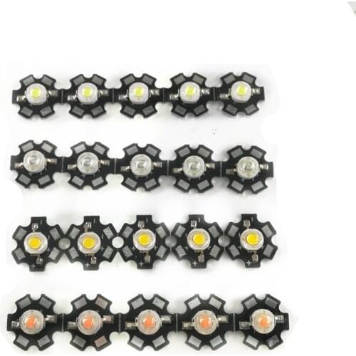 10pcs 1W 3W High Power LED Full Spectrum White Warm white Green Blue Deep Red 660nm Royal blue IR UV With 20mm Black Star PCB