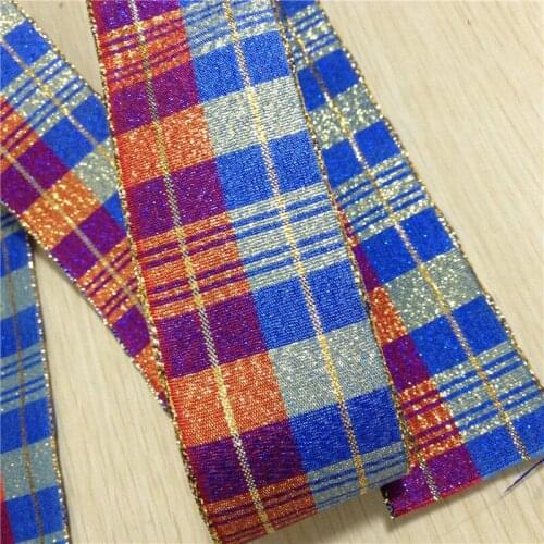 Pick Size 25 38 50 mm Width 100% polyester gold Plaid Ribbons scottish Gift bows Tartan Ribbon Garments Accessory E251