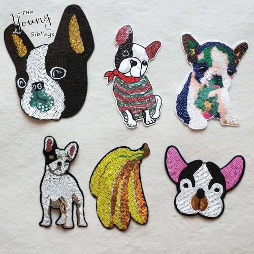 High quality large size sequin Banana Dog Hot melt adhesive Patches DIY embroidery badge for clothes applications
