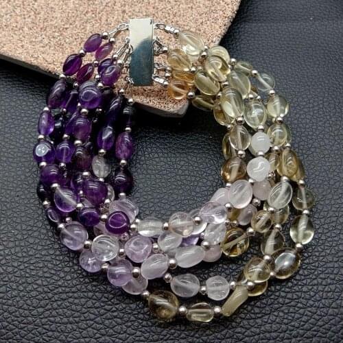 YYGEM 8'' 7 Strands natural Genuine Amethyst lemon quartz rose quartz small nugget strand Bracelet Jewelry Gifts