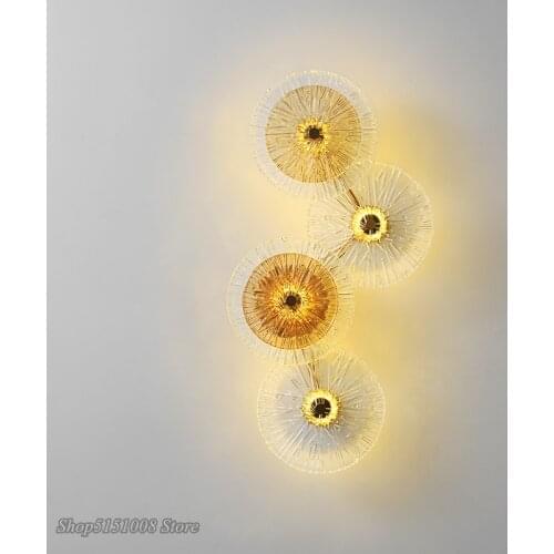 Postmodern Glass Iron wall lamp Golden Lotus Leaf LED Wall Sconce bedside personalized glass aisle Wall Sconce Bedroom decor