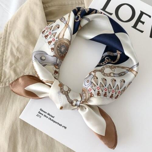 Woman Spring Autumn Fashion Soft Chain Printed Patchwork Bag Hair Neckerchief 53X53Cm gift Small Square 100% Pure Silk Scarf