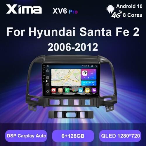 XIMA XV6 Pro AI Voice 5G Wifi Radio 2 din Android10 Dsp dvd Carplay Car Multimedia Video Player For Hyundai Santa Fe 2 2006-2012