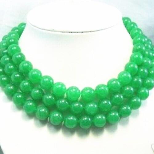 Free shipping 10mm natural semi-precious stone jades green chalcedony jades women long chain necklace engagement 50inch MY5279