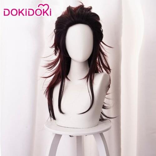 Dokidoki Anime Cosplay Demon Slayer Kimetsu no Yaiba Kamado Tanjirou Women Long Hair Wig Cosplay Demon Slayer Kimetsu no Yaiba