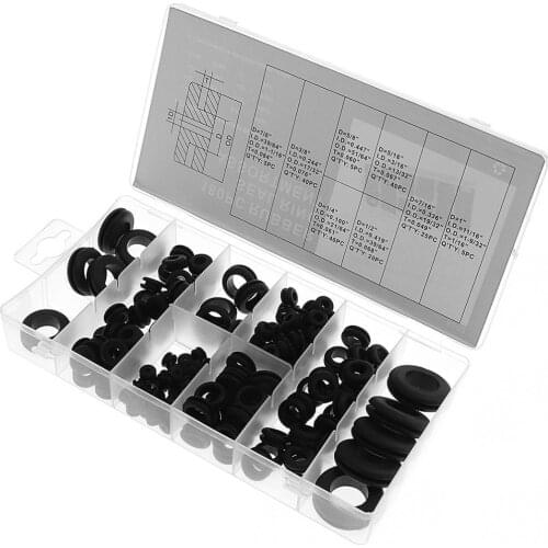 180pcs Black Rubber Grommets Retaining Ring Set Seal Ring Assortment Protection Coil with Plastic Box for Gasket Kits