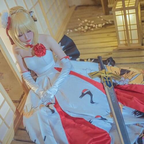 Fate Stay Night Altria Pendragon Cosplay Costume Saber Altria Cosplay Wedding Dress Carnival Character Suit Fancy Party Dress
