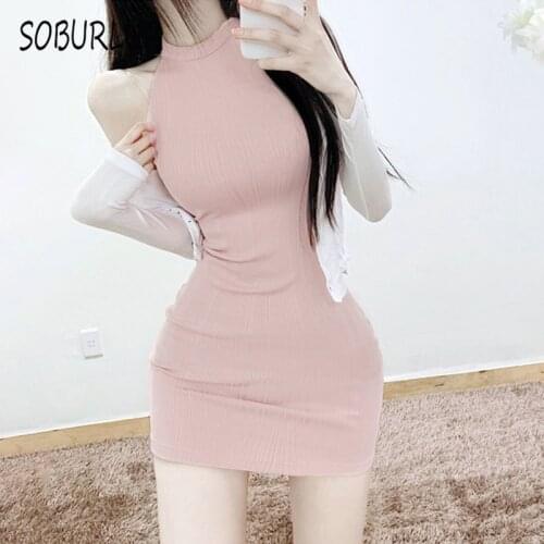 SOBURLUR 2021 Summer New BF Korean Sytle Fashion Womens Mini Dresses Female Clothing Sleeveless Off Shoulder Robe Sexy Elastic