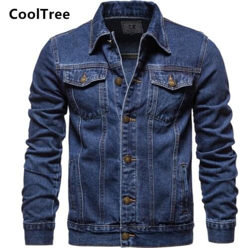CoolTree Men Denim Jackets Spring Autumn Casual Solid Color Single-breasted Cotton Jeans Coat Male Slim Fit Cardigan Outerwear