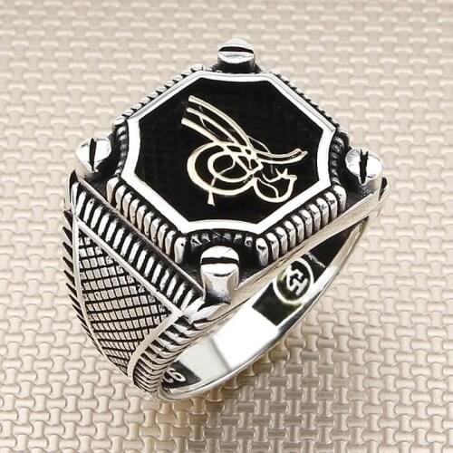 Sterling Silver Men Ottoman Tughra Motif Sterling Silver Ring Handmade Vintage Silver Ring Turkish For Men Made in Turkey