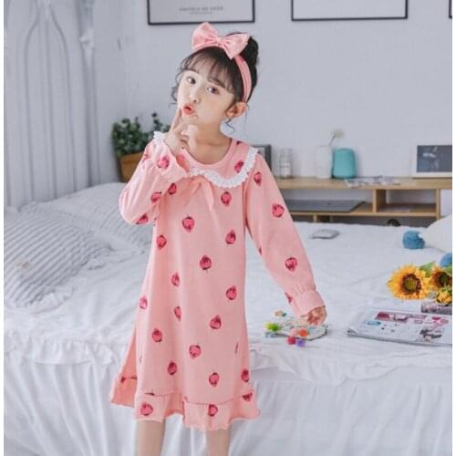 Girls Princess Nightdress Cotton Long Sleeve Long Nightgowns For Baby Girls Soft Sleepwear Toddlers Children Home Clothes