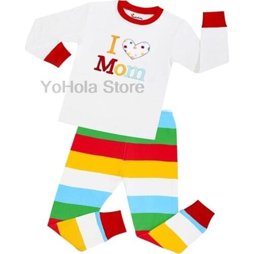 New Kids Pajamas Boys Girls Clothing I Love Mom Letter Costume Full Sleeve Pijamas Famialy Children Sleepwear Pajamas Sets