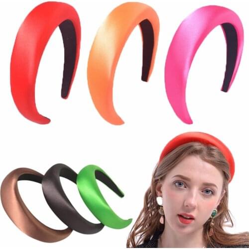 Xugar Satin Padded Headbands for Women Girls Solid Color Plastic Non-slip Sponge Hairbands HairHoop Hair Accessories Headwear