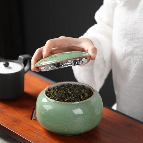 Ge Kiln Tea Caddy Creative Ceramic Tea Canister Small Pu'er Tea Packing Box Sealed Storage Tank Household Tea Accessories