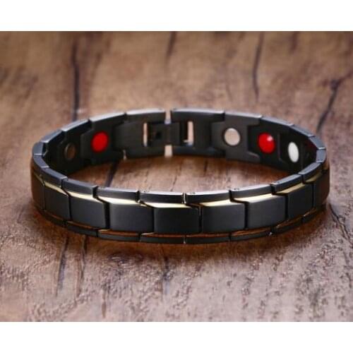 Father Gifts Mens Black Gold Titanium Steel Magnetic Health Therapy Care Energy Bracelet Gift 12mm 8.26