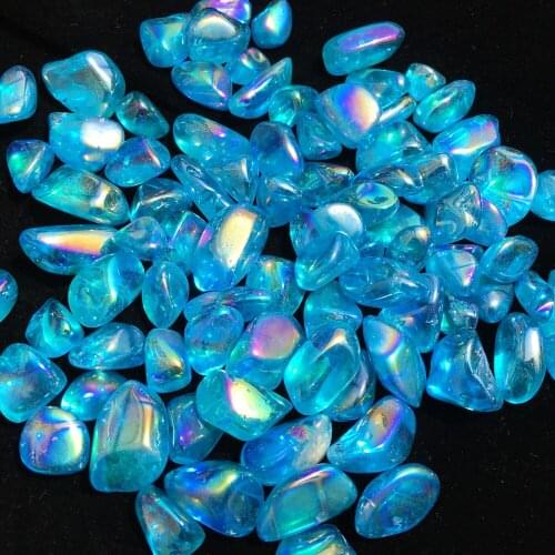 Rainbow aura quartz crystal tumbled stones gemstones natural cristais minerales fish tank decoration spiritual reiki healing arr
