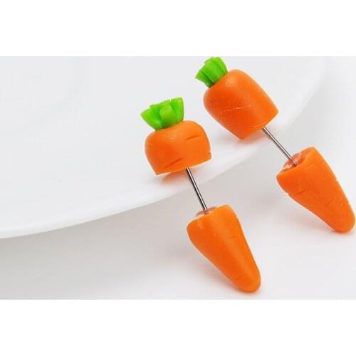 IL2C-3 Polymer Clay 3D Carrot Studs Earrings for Girls Women Kid Gifts Festive Easter Food Jewelry Orange Carrot Charm Earrings