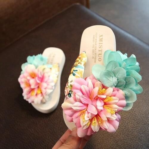 XMISTUO Family fitted child slippers seaside holiday tide baby flip-flops shoes slip handmade flower beach Parent-child shoes