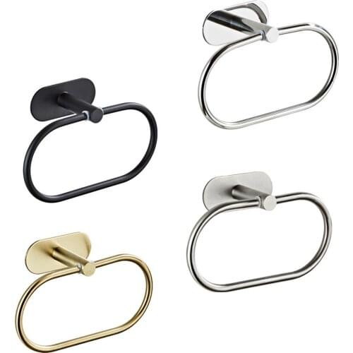 Tuqiu Towel Hanger Nail Free Towel Ring Brushed Gold Towel Holder Bathroom SUS304 Towel Bar Rail Bathroom Towel Rack