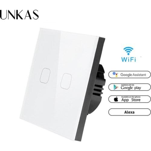 UNKAS EU Standard Work with Alexa Google Home Touch Switch Smart Light Switch wifi light switch APP Wireless Remote
