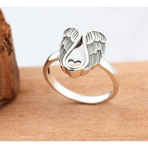 Vintage Classic Women Ring Michael Angel Wings Amulet Heart-shaped Rings For Women Engagement Wedding Jewelry