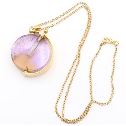 XSM Round Shape Scent-bottle Pendant Necklaces Gold-color Rotating Essential Oil Diffuser Perfume Bottles Lucky Charms Jewelry