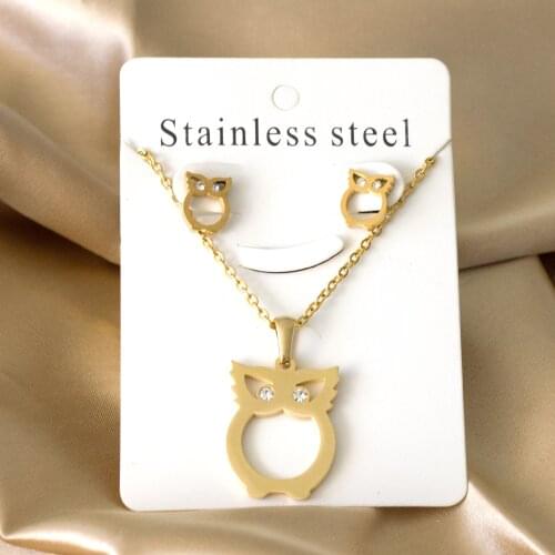 LUXUKISSKIDS Owl Crystal Indian Jewellery Stainless Steel Sets Dubai Wedding Necklace Earrings Jewelry Sets For Women Girls