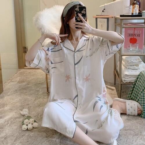 Plus Size Summer Women Nightdress 3/4 Sleeves Cute Floral Nightgowns Button Casual Sleepwear Pyjamas Women Sleepdress Oversized