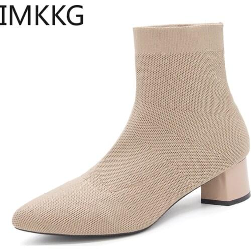2019 fashion Winter Stretch Knitted Women ankle Boots strange style heels Botte Femme pointed toe sock shoes