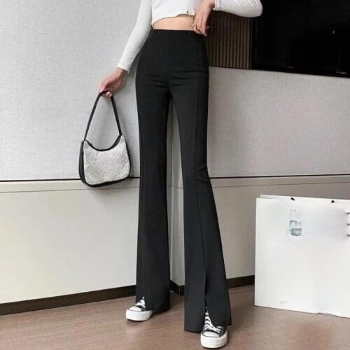 ZHOUTAYLOR Woman Pants Full Length Fashion Comfortable Femme Trousers High Waisted Boot Cut Elastic Waist Solid Female Bottoms