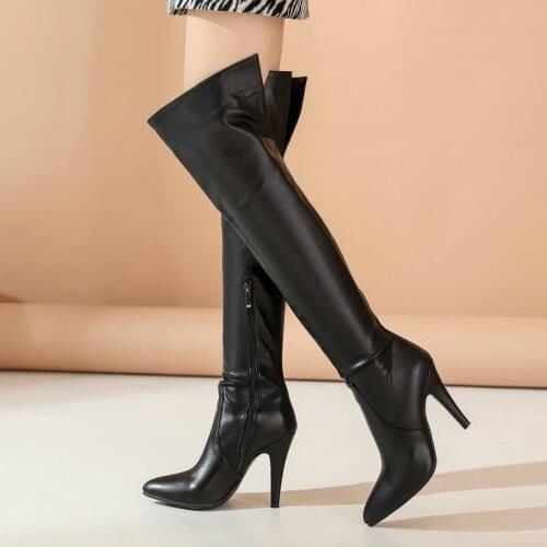 Women Patent Leather Sexy Over The Knee Boots Fashion Zipper Thin High Heel Thigh Boots Ladies Pointed Toe Autumn Winter Boots