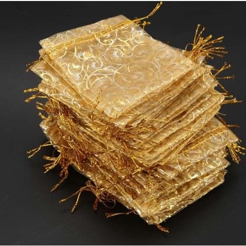 100pcs Champagne Eyelash Organza Drawstring Pouches Jewelry Party Wedding Favor Gift Bags 3.5"x4.3"-ABUX