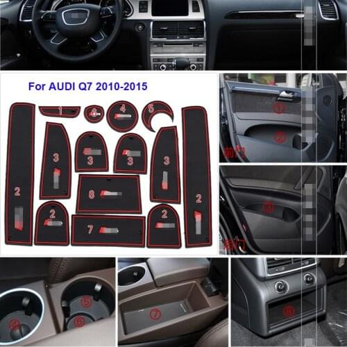 14pcs High Quality Non-Slip Rubber Interior Car Door Armrest Storage Panel Mat Cup Holder Slot Pad Cover Sticker For AUDI Q7