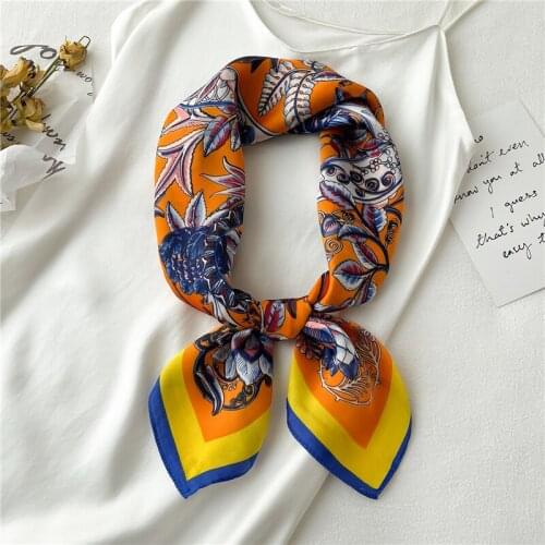 2021 Print Silk Shawl Satin Square Scarf For Women New Neckerchief Female Headband Retro Hair Wrap Lady Foulard Hijab Bandana