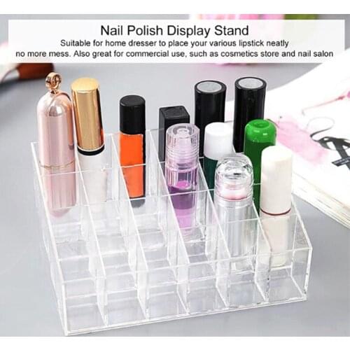 24-grid Clear Lipstick Nail Polish Cosmetic Storage Box Organizer Display Stand Useful