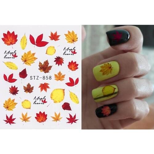 5pcs Maple Leaf Nail Art Sticker Halloween Pumpkin Water Transfer Decals Fancy Pattern Design Watermark Slider Decorations