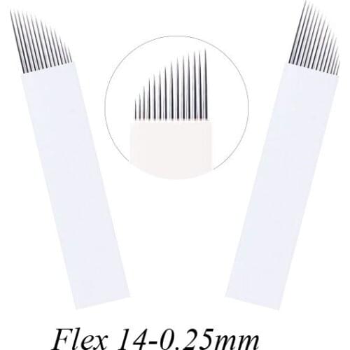 50pcs 14 Pins Sloped 0.25mm Disposable Microblading Needles Permanent Makeup Needles for Manual Tattoo Pen Eyebrow