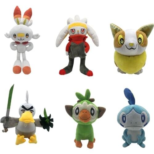 6 Style TAKARA TOMY Pokemon Scorbunny Sobble Grookey Farfetchd Sobble Yamper Plush Toys Soft Stuffed Toy Gift for Children Kids