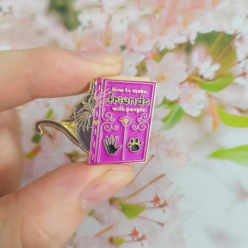 Cute cat reading book Pins How To Make Friend Backpack Bags Hats Leather jeckets Decoration Accessories Gift for reader