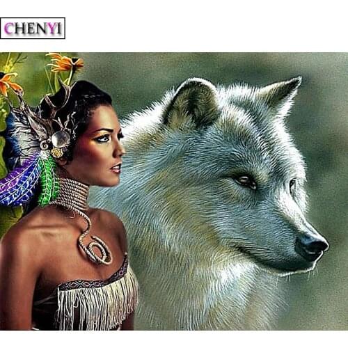 CHENYI DIY Diamond Embroidery Animal Wolf Diamond Painting Cross Stitch 5D Diamond Mosaic Beauty Full Square Living Room Decor