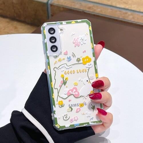 Hand-painted flowers are suitable for Samsung s21 s20 ultras10note 10 20 a50 a70 a42 a32 72 a51a71 transparent mobile phone case