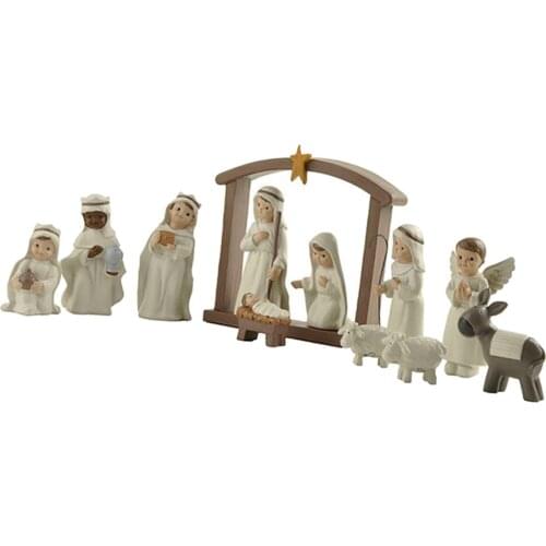 Resin Sculpture Accent Piece, Religious Christmas Nativity Scene Decorative Object for Home, Office, Table and Desktop